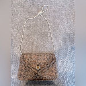 Anthropologie Bag Velour Elegant Embellished Pearl strap Evening Cocktail Purse